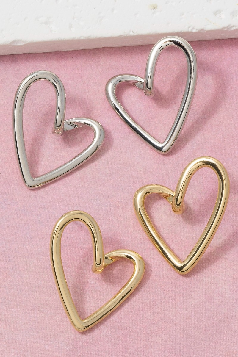Large Open Heart Stud Earrings