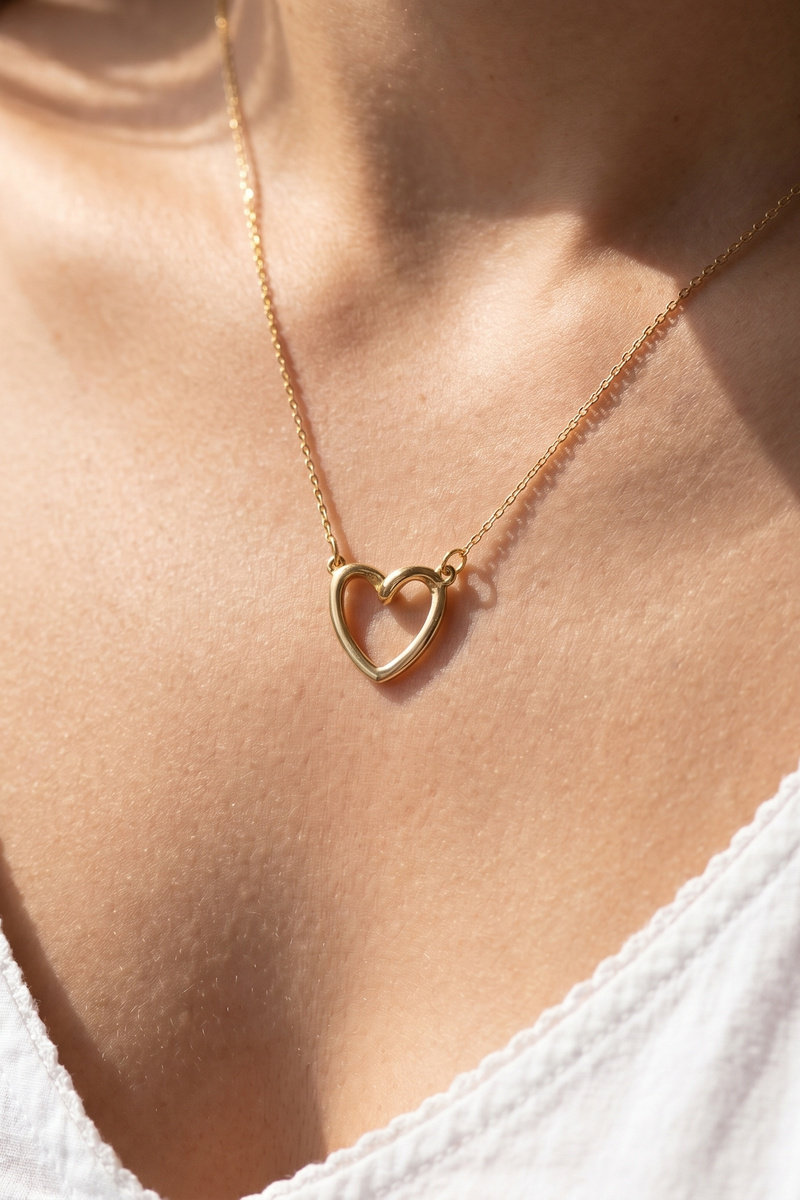 Gold Dipped Open Heart Outline Pendant Necklace
