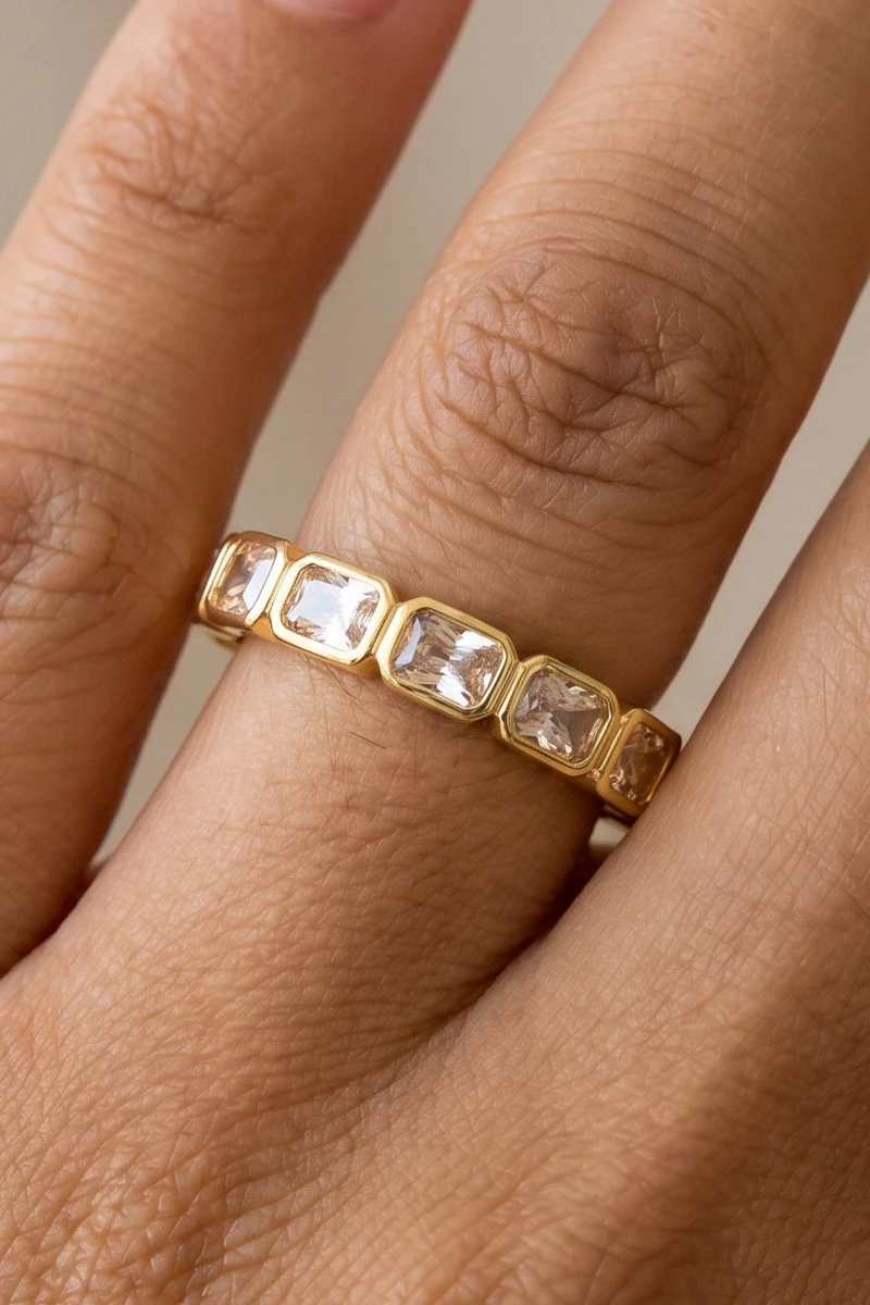 Gold Dipped Emerald Cut Bezel Cz Eternity Ring