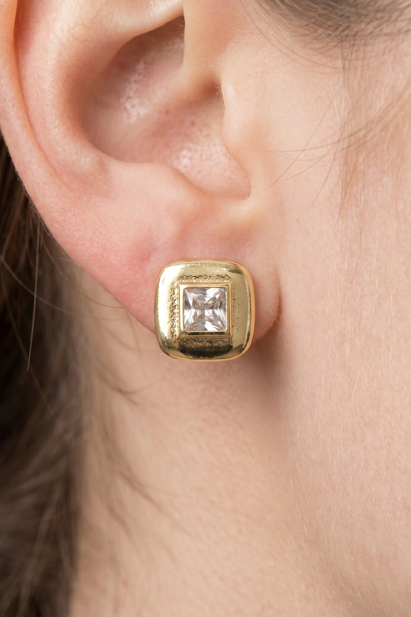 Gold Dipped Cushion Square Cz Stud Earrings
