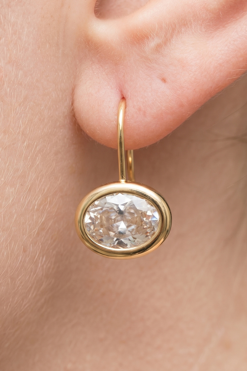 Gold Dipped Oval Cz Bezel Wire Drop Earrings