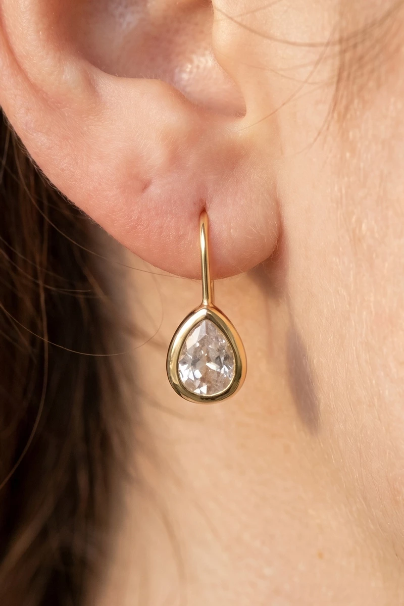 Gold Dipped Small Teardrop Bezel Cz Wire Earrings