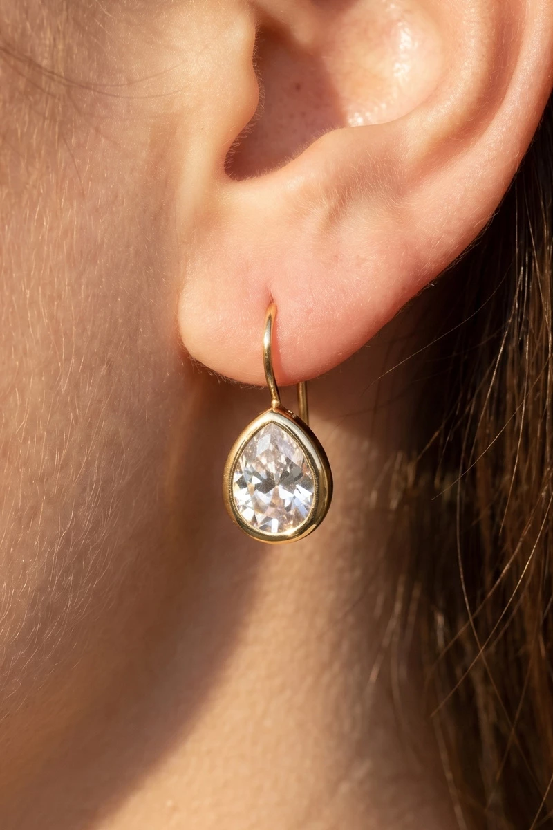 Gold Dipped Large Teardrop Bezel Cz Drop Earrings