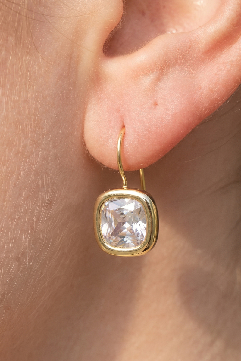 Bezel Set Cushion Cut Cz Drop Earrings