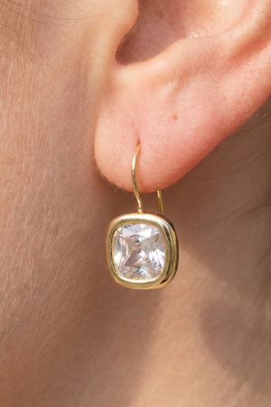 Bezel Set Cushion Cut Cz Drop Earrings