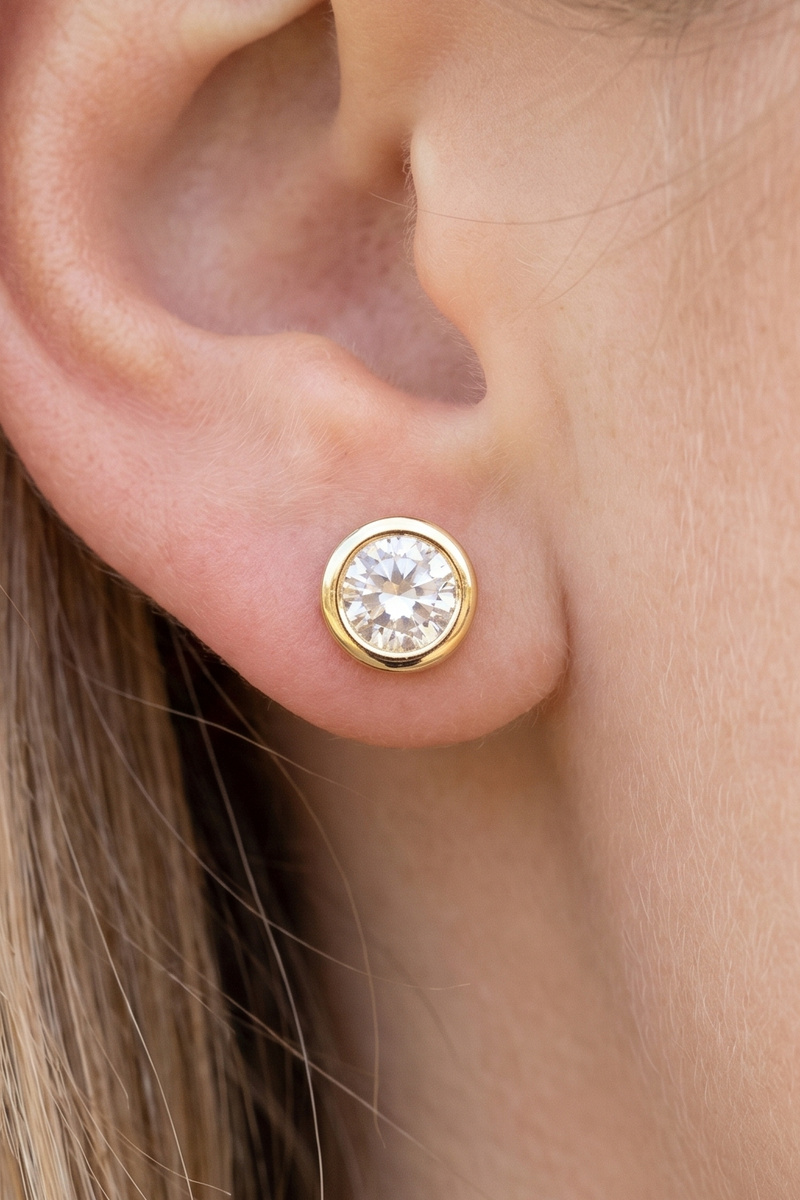 Gold Dipped Round Bezel Cz Stud Earrings
