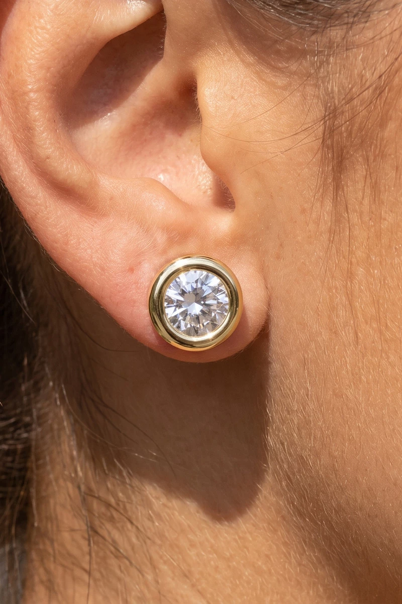 Large Round Bezel Cz Stud Earrings