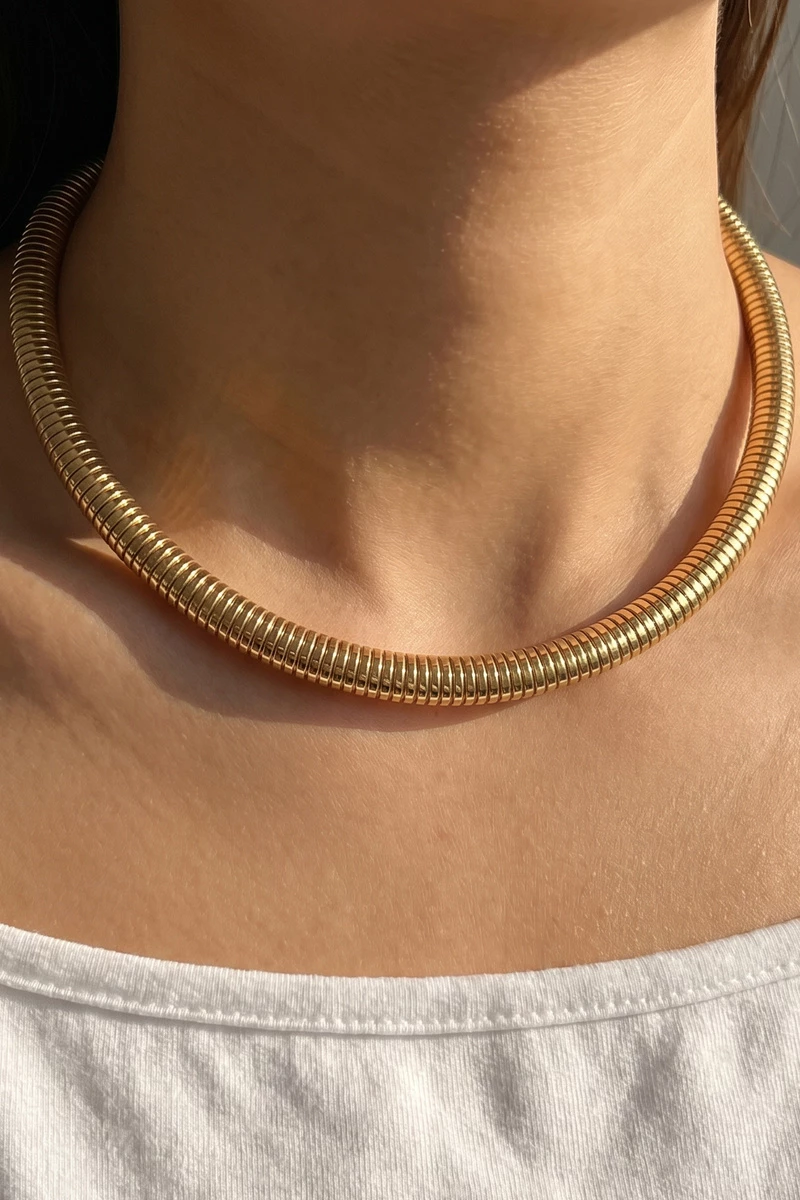 Gold Dipped Coiled Tube Magnetic Choker Necklace