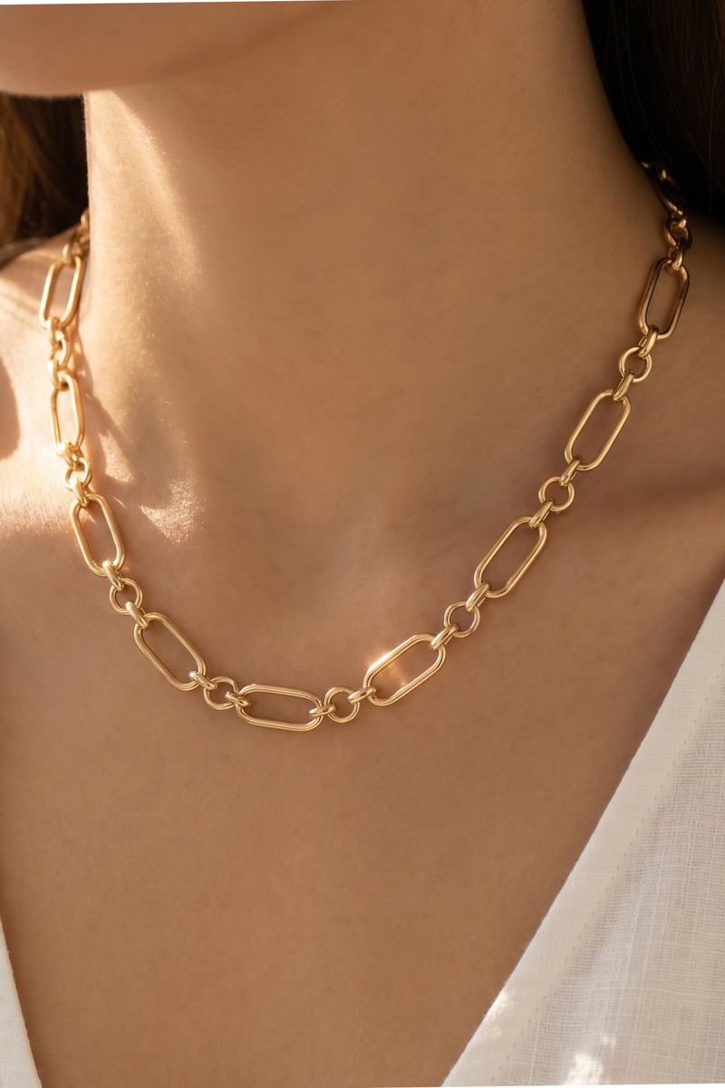 Gold Dipped Paperclip Oval Link Chain Necklace