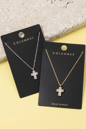 Square Cut Cz Bezel Cross Necklace