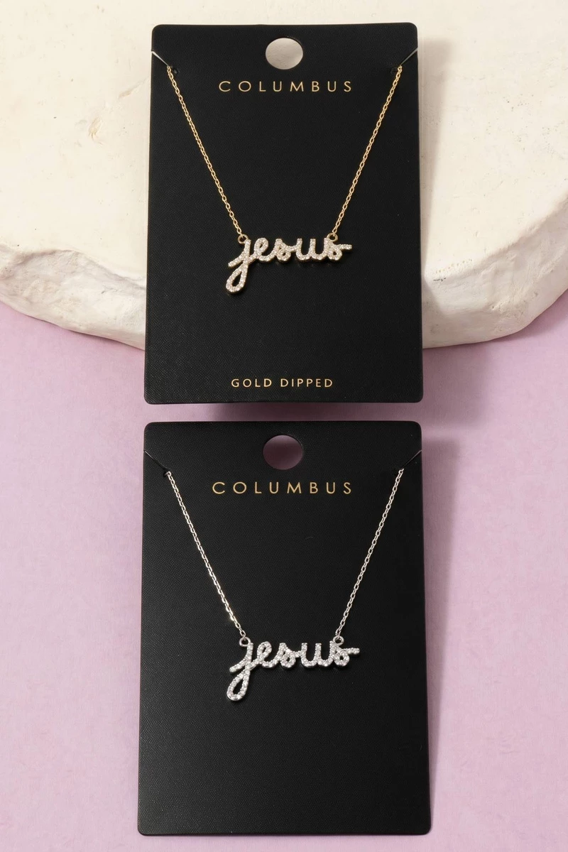 Gold Dipped Pave Cz Jesus Nameplate Necklace