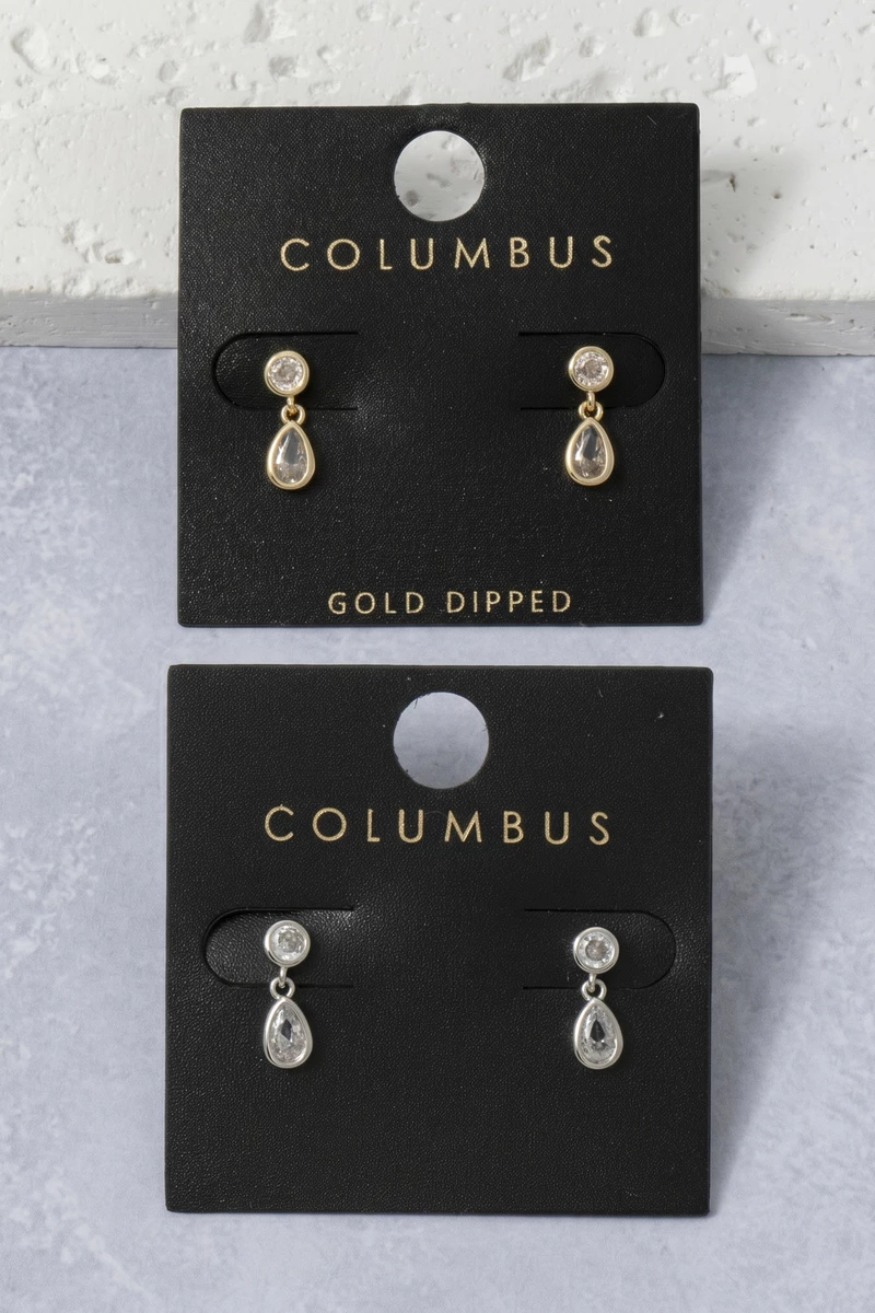Gold Dipped Bezel Cz Teardrop Drop Earrings