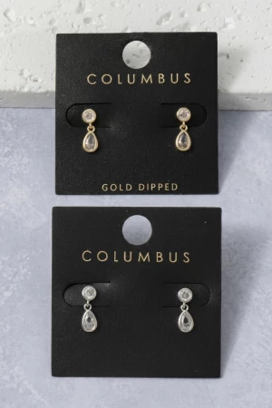 Gold Dipped Bezel Cz Teardrop Drop Earrings