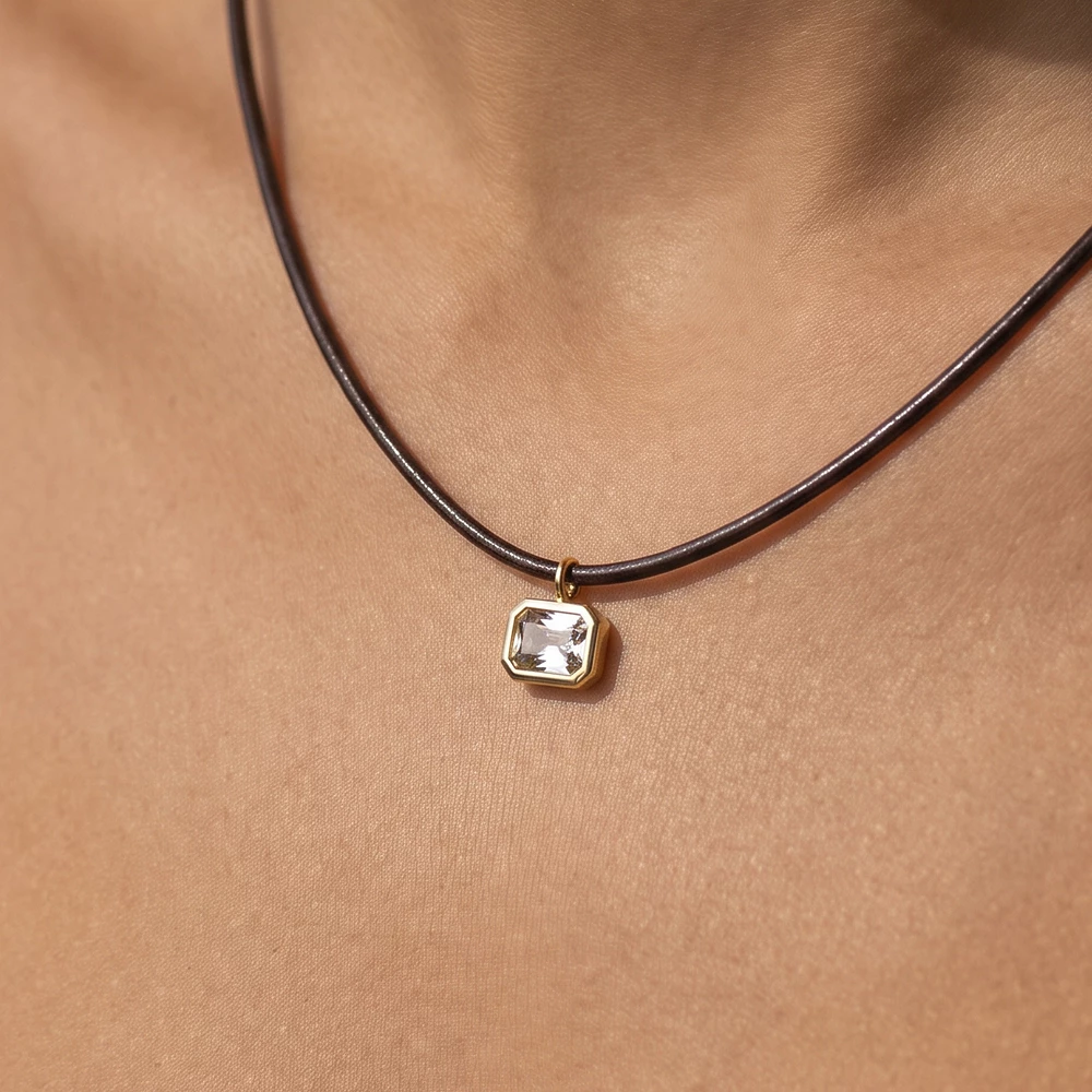 Gold Dipped Step Cut Cz Pendant Cord Necklace