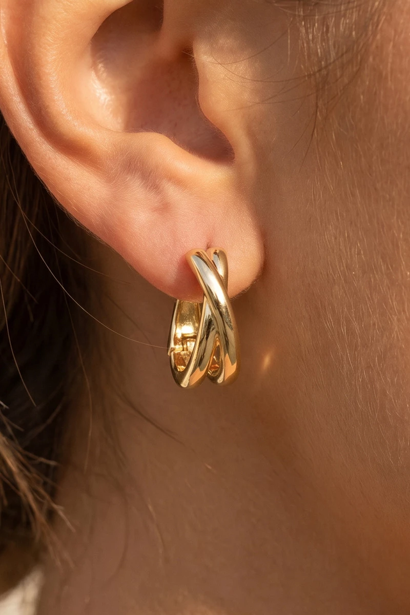 Chunky Double Band Smooth Huggie Hoop Earrings