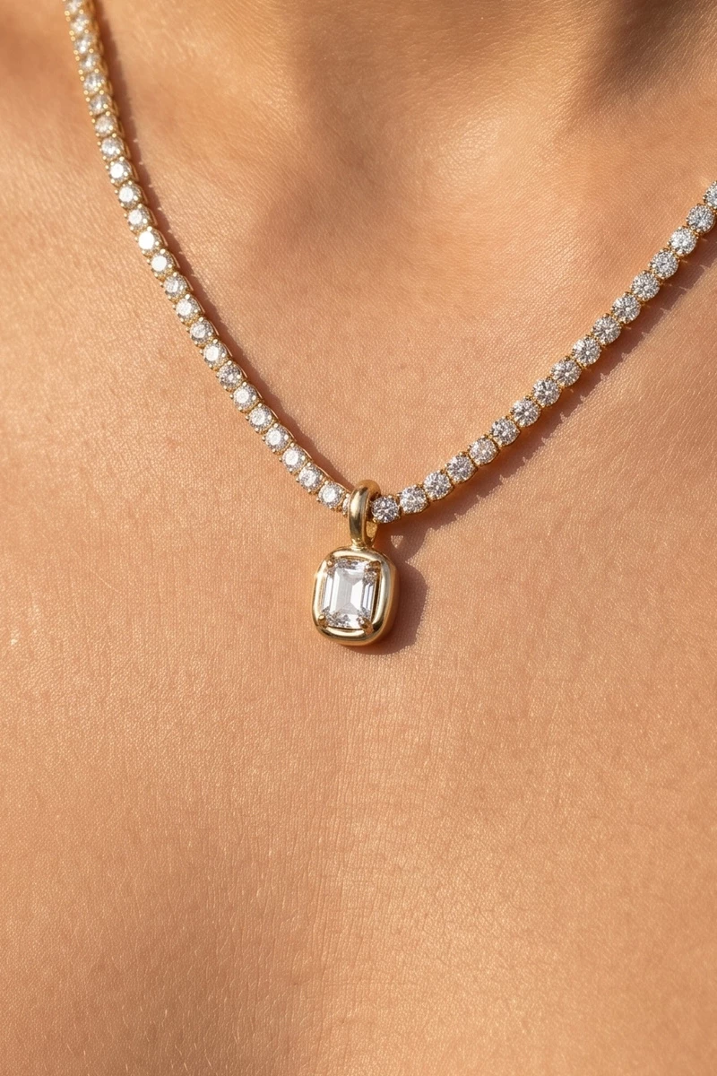 Cushion Cz Tennis Pendant Necklace
