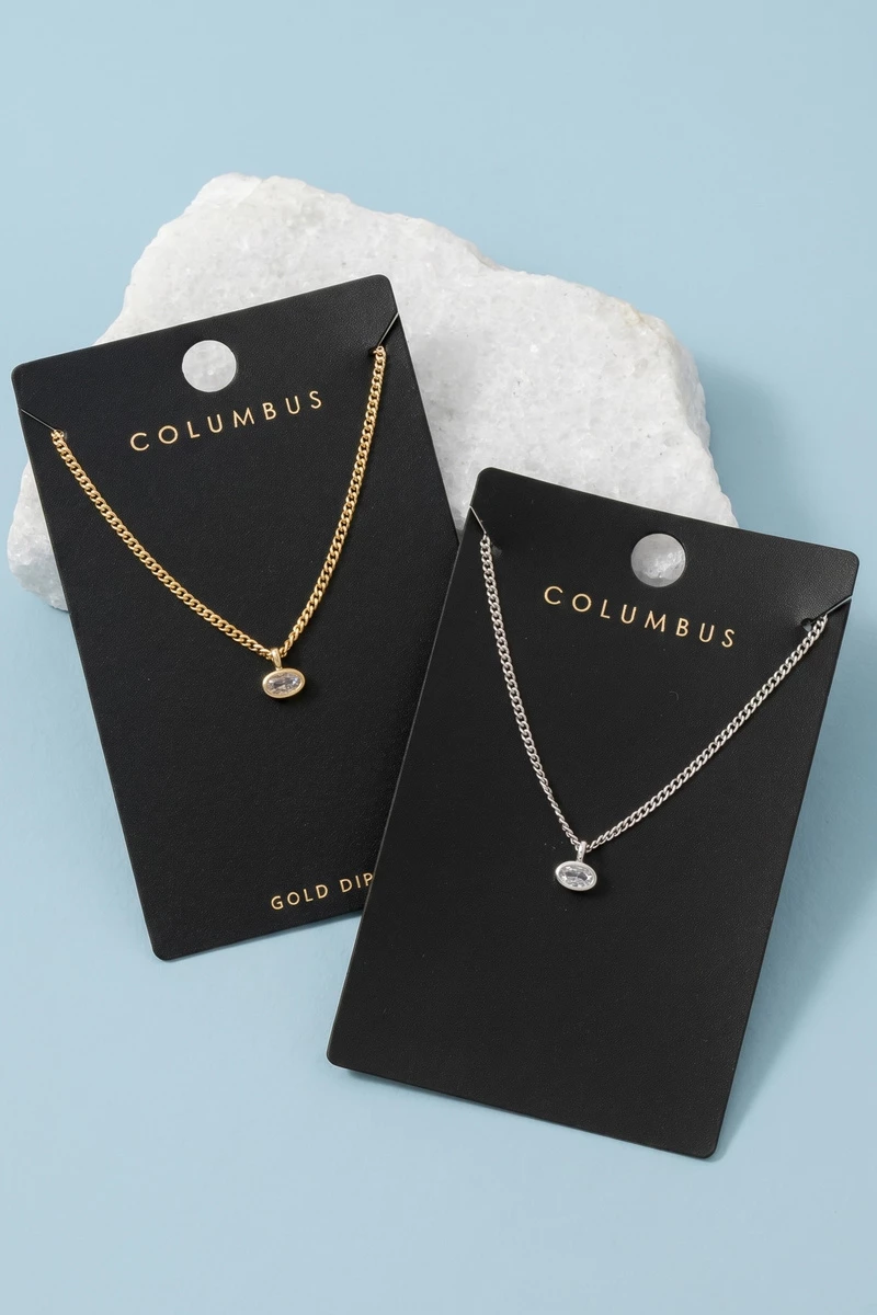 Oval Bezel Cz Solitaire Pendant Necklace