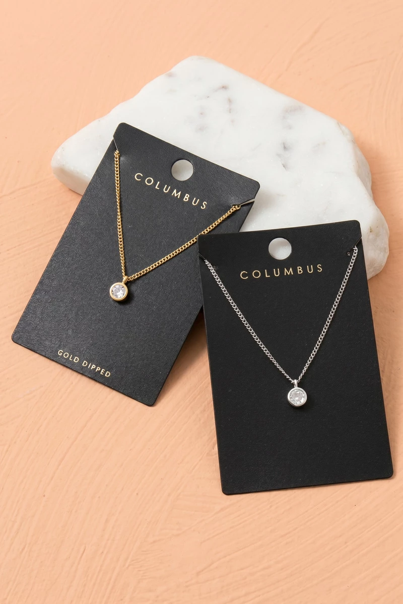 Round Bezel Cz Solitaire Pendant Necklace