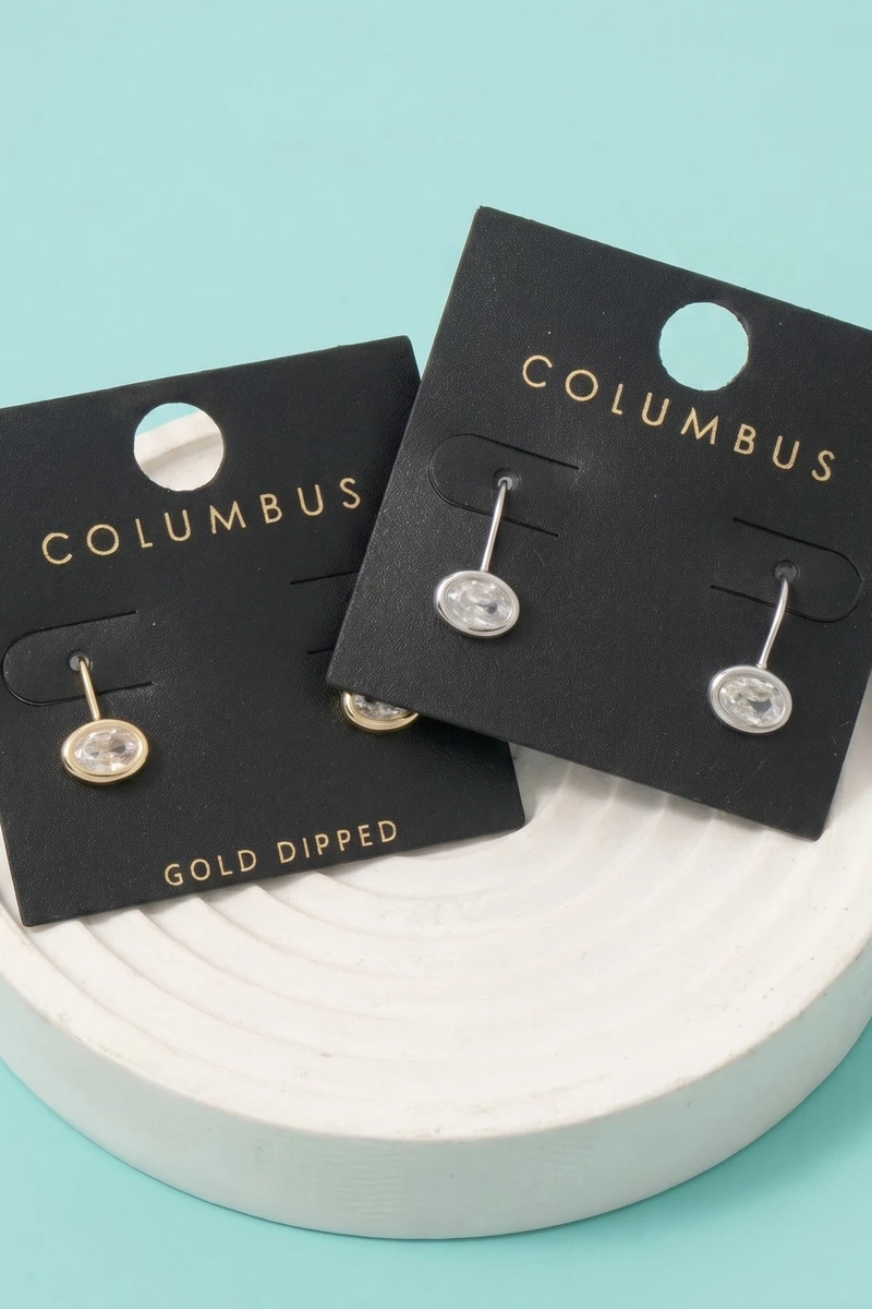 Oval Bezel Cz Drop Earrings