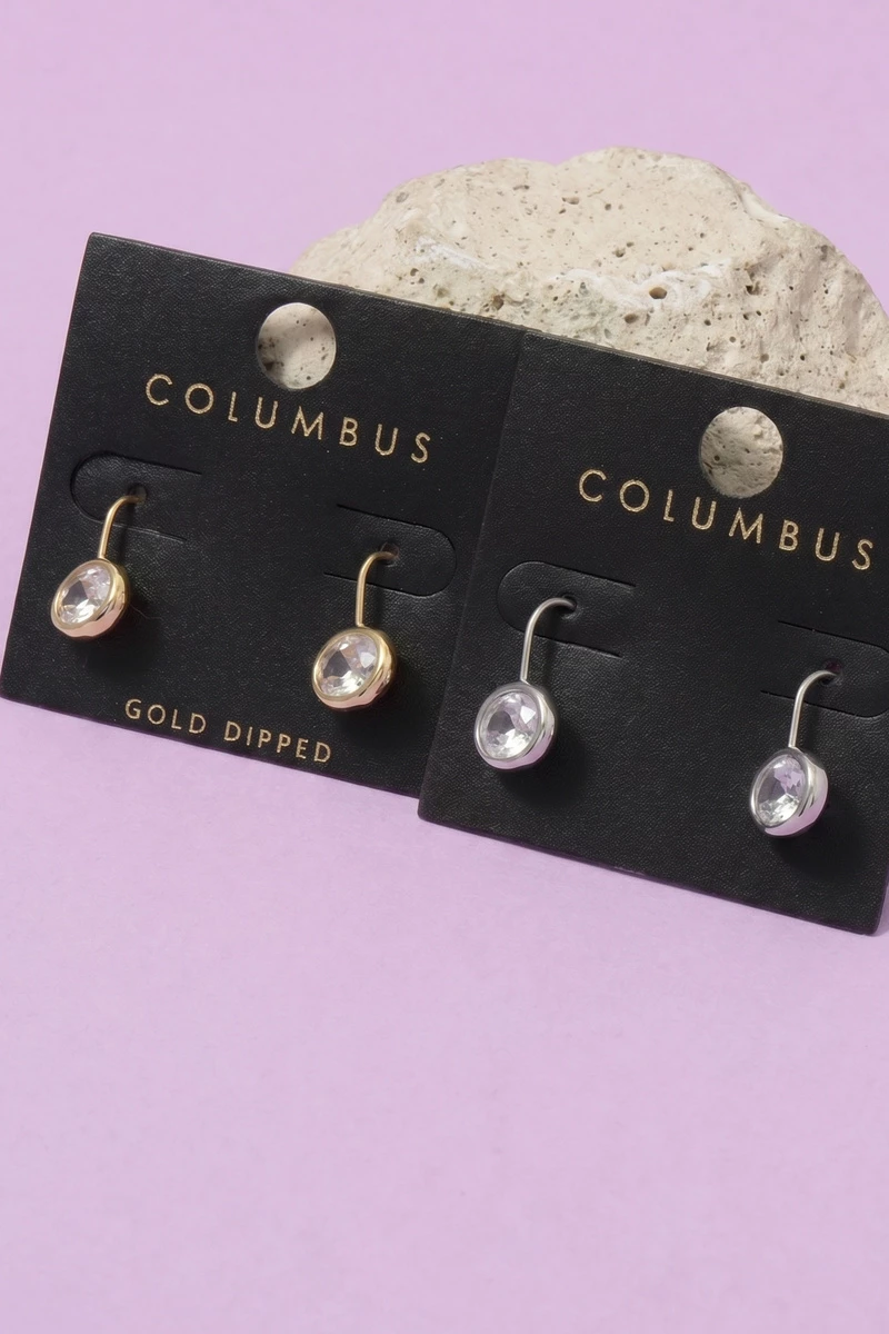 Petite Oval Cz Bezel Drop Earrings