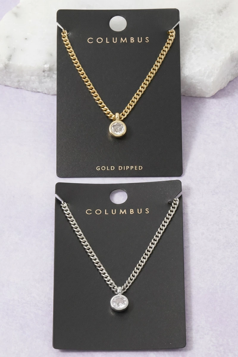 Gold Dipped Round Bezel Cz Curb Chain Necklace