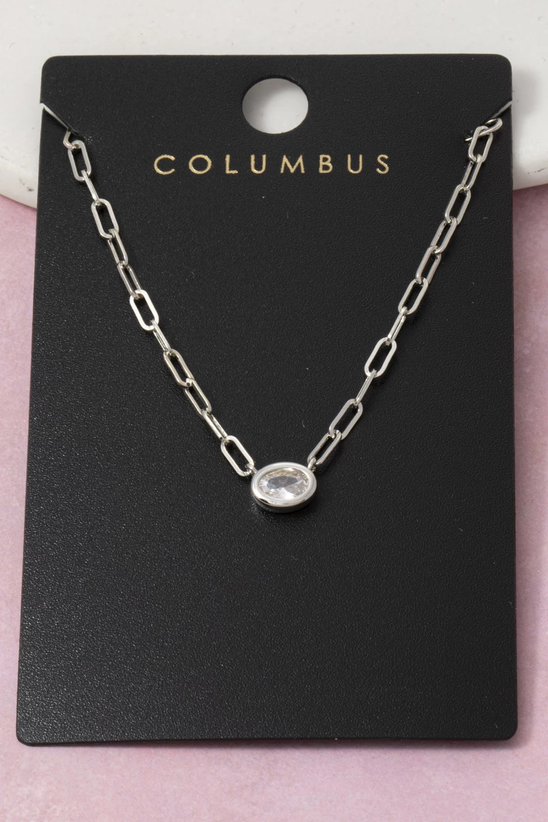 Gold Dipped Oval Bezel Cz Paperclip Necklace