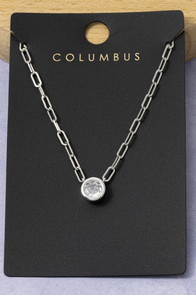 Gold Dipped Round Bezel Cz Paperclip Necklace