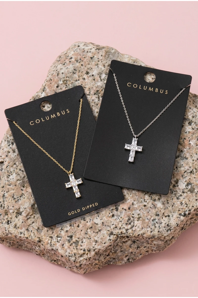 Baguette Cz Cross Pendant Necklace