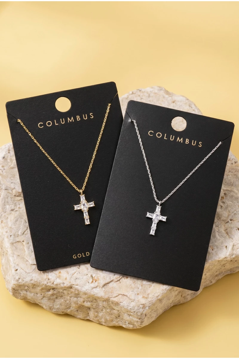 Emerald Cut Cz Cross Pendant Necklace