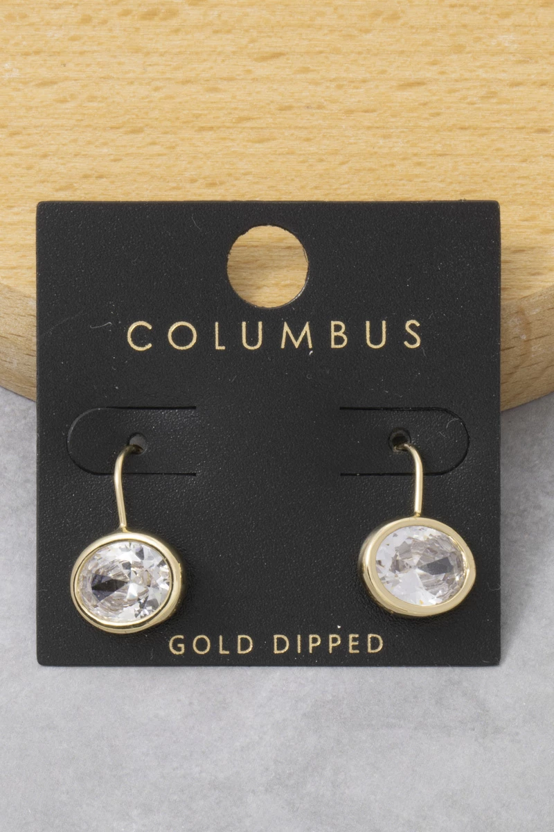 East West Oval Cz Bezel Drop Earrings