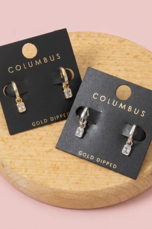 Huggie Hoop Baguette Bezel Cz Drop Earrings