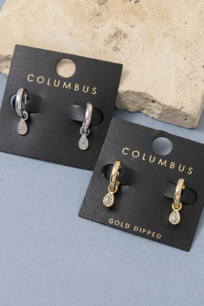 Bezel Hoop Pear Cz Drop Earrings