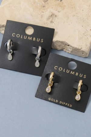 Bezel Hoop Pear Cz Drop Earrings