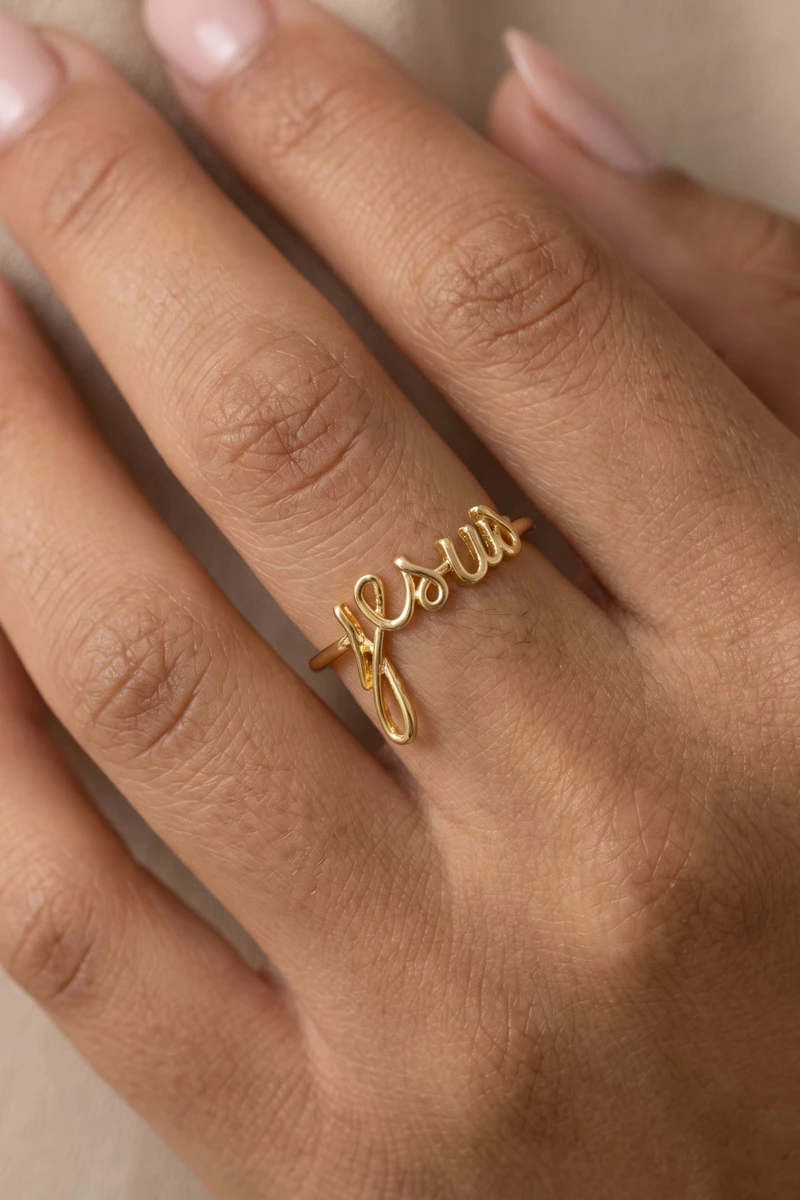 Jesus Cursive Script Word Ring
