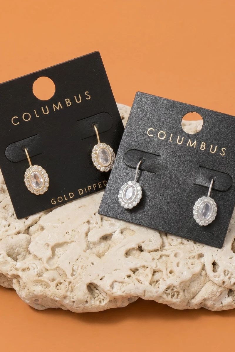 Oval Cz Halo Drop Earrings