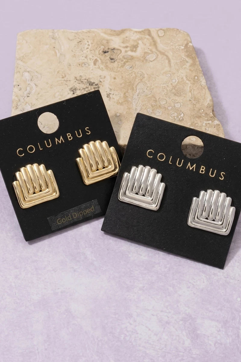 Ribbed Art Deco Square Stud Earrings