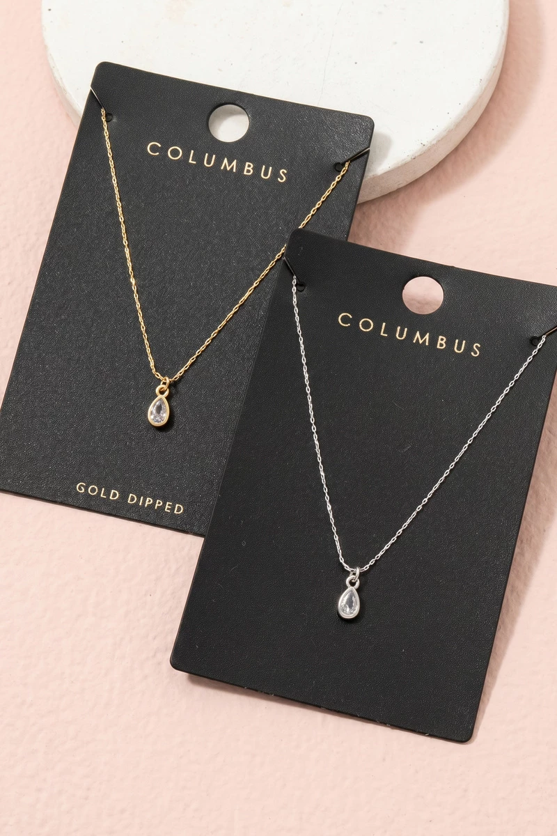 Dainty Teardrop Bezel Cz Pendant Necklace