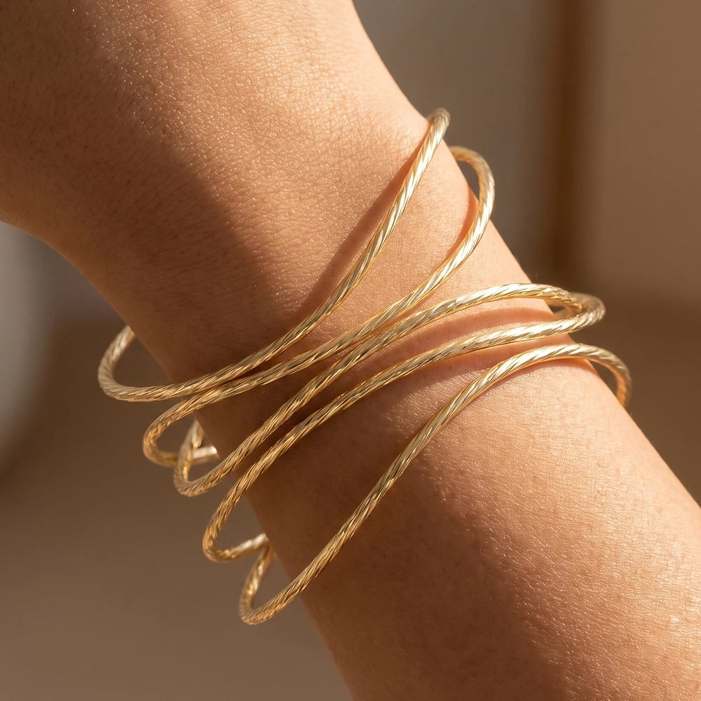 Gold Dipped Textured Wire Crisscross Cuff Bracelet
