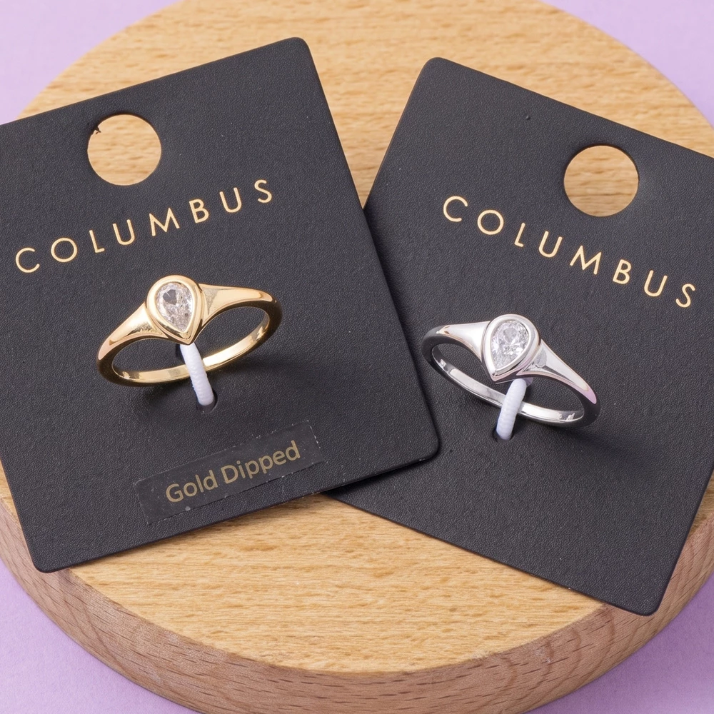 Gold Dipped Teardrop Bezel Cz Mini Signet Ring