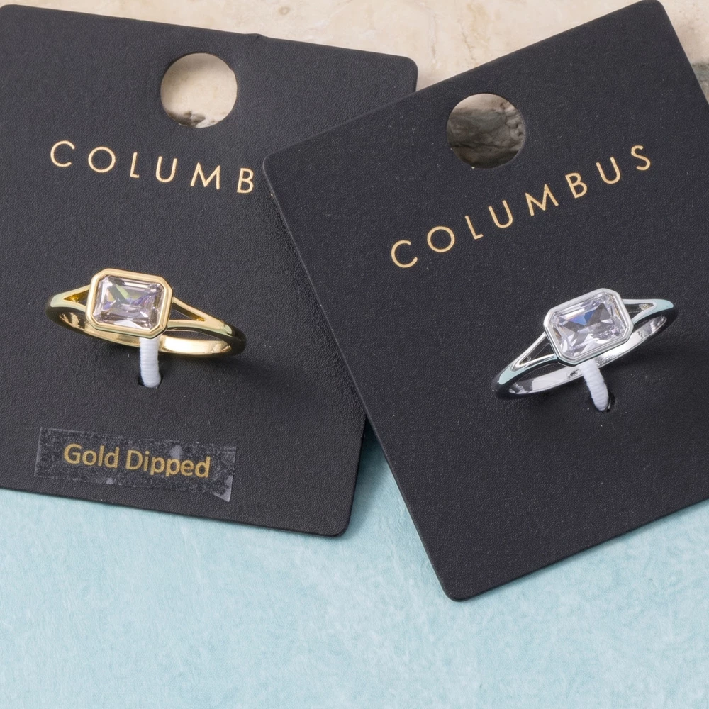 Gold Dipped Split Shank Step Cut Bezel Cz Ring