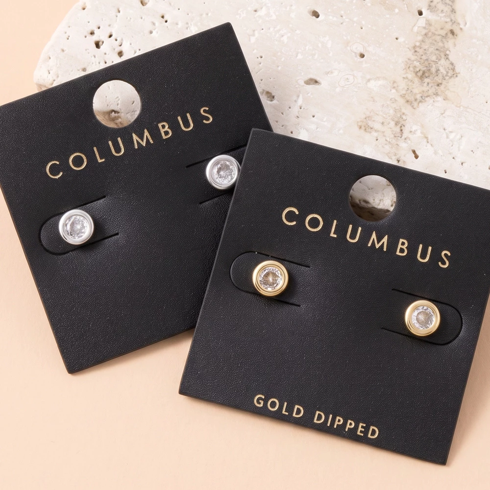 Gold Dipped Bezel Cz Solitaire Stud Earrings