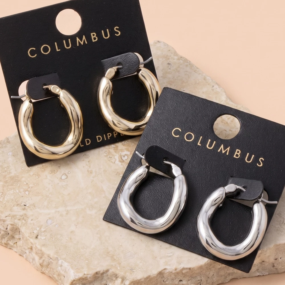 Gold Dipped Chunky Oval Tube Hoop Earrings