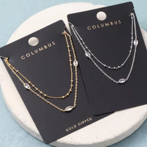 Gold Dipped Layered Cz Station Chain Necklace