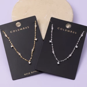 Gold Dipped Scattered Cz Twisted Chain Necklace