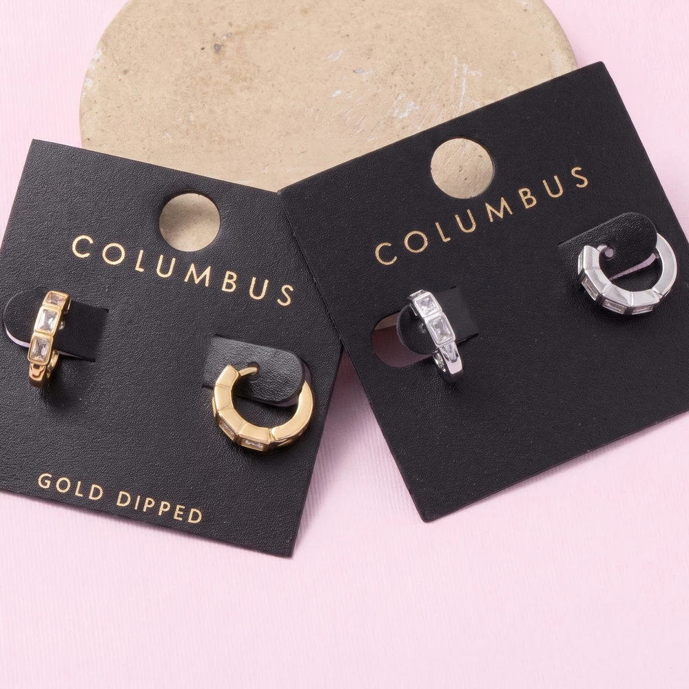 Gold Dipped Baguette Cz Bezel Huggie Earrings