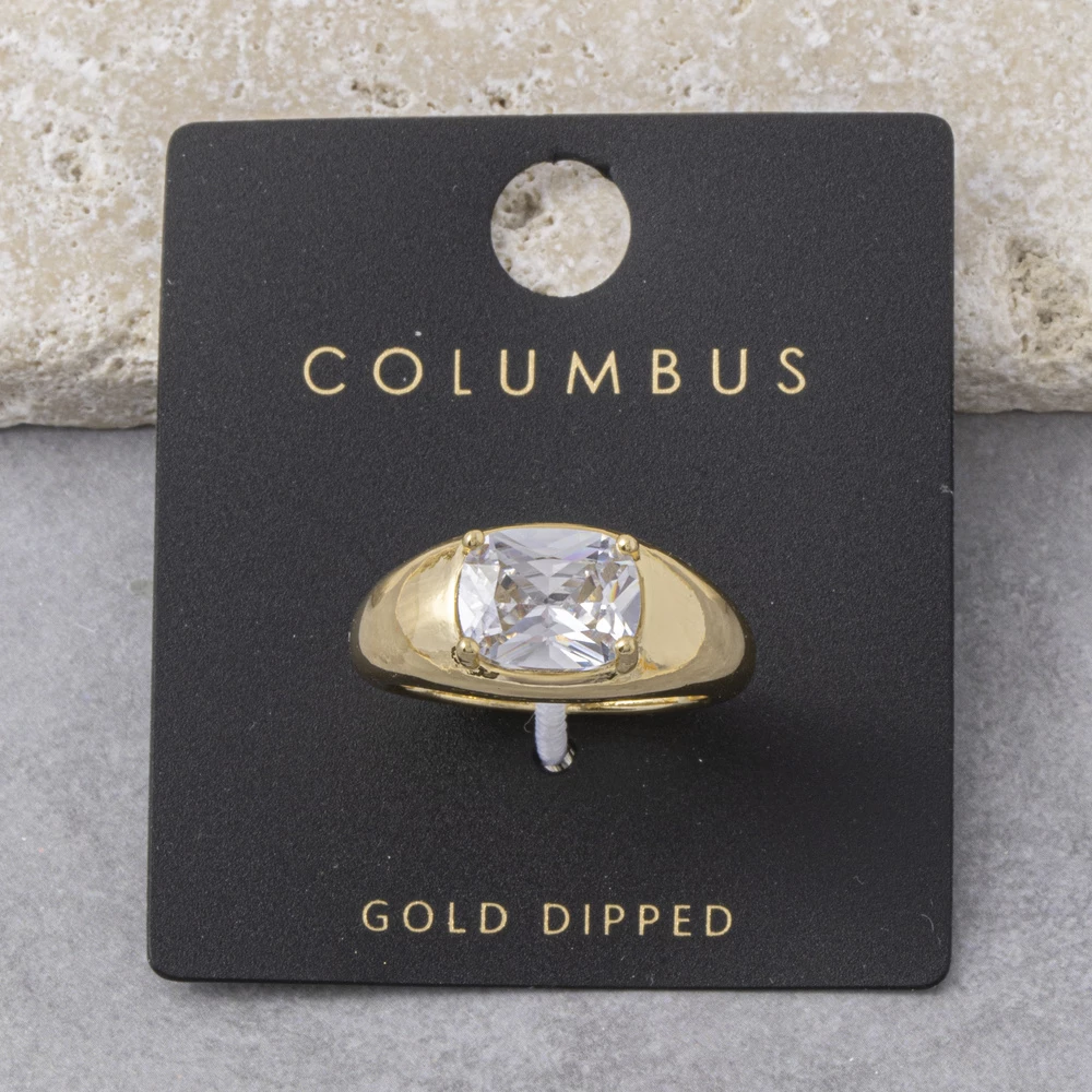 Gold Dipped Cushion Cut Cz Dome Ring