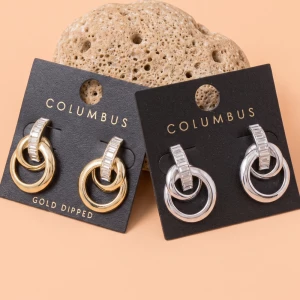 Gold Dipped Baguette Cz Interlocked Ring Earrings