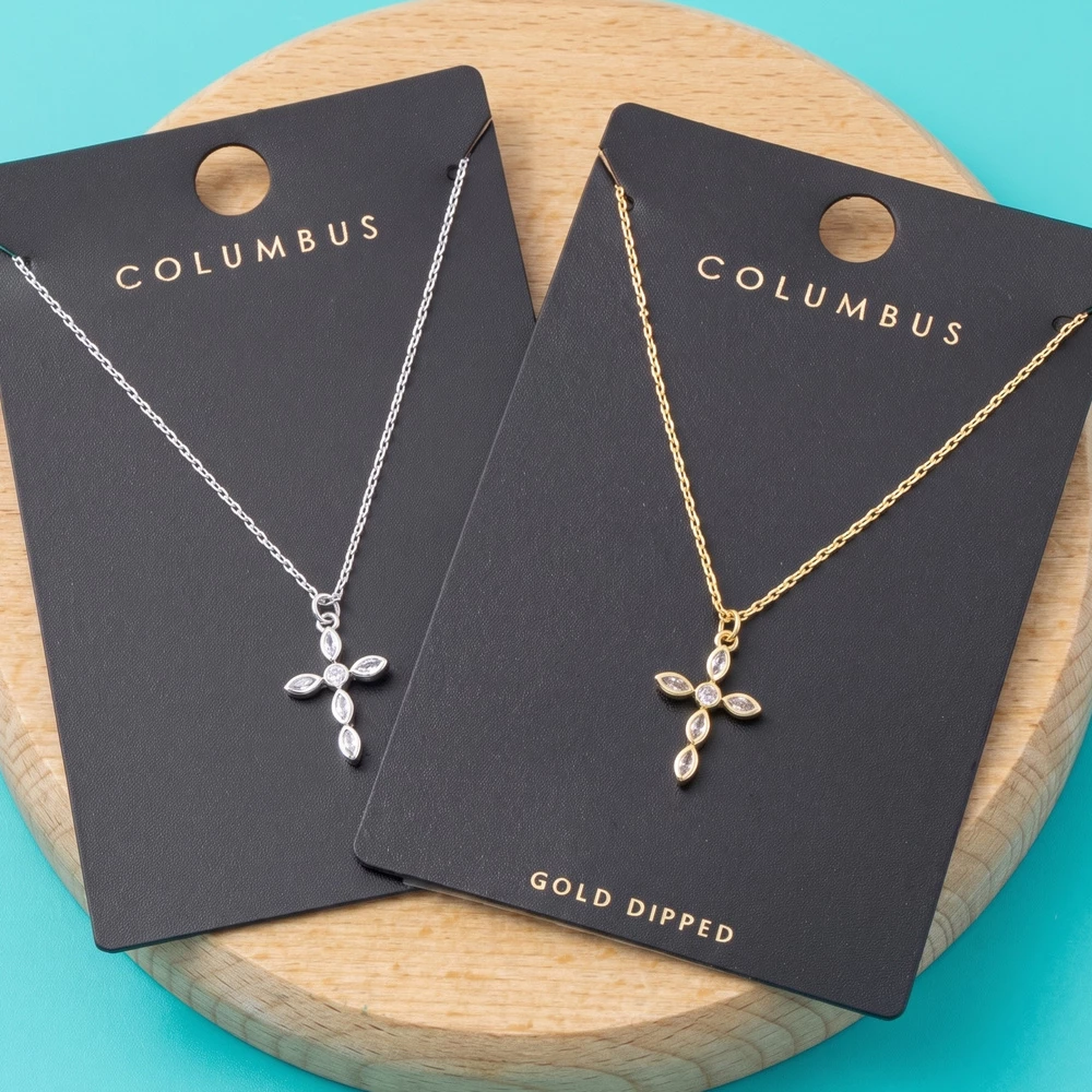 Gold Dipped Marquise Cz Cross Pendant Necklace