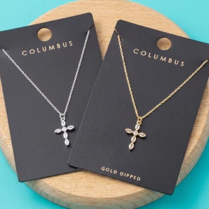 Gold Dipped Marquise Cz Cross Pendant Necklace