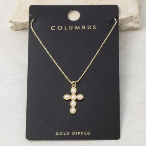 Gold Dipped Pearl Cross Pendant Necklace